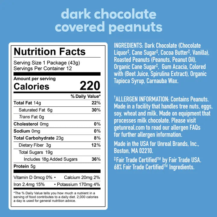 Unreal Dark Chocolate Peanut Gems Snack Bags