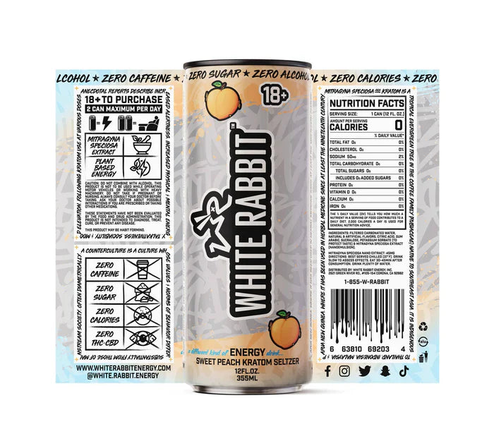 Peachy Keen and Feeling Fine: Dive into White Rabbit Sweet Peach Kratom Seltzer